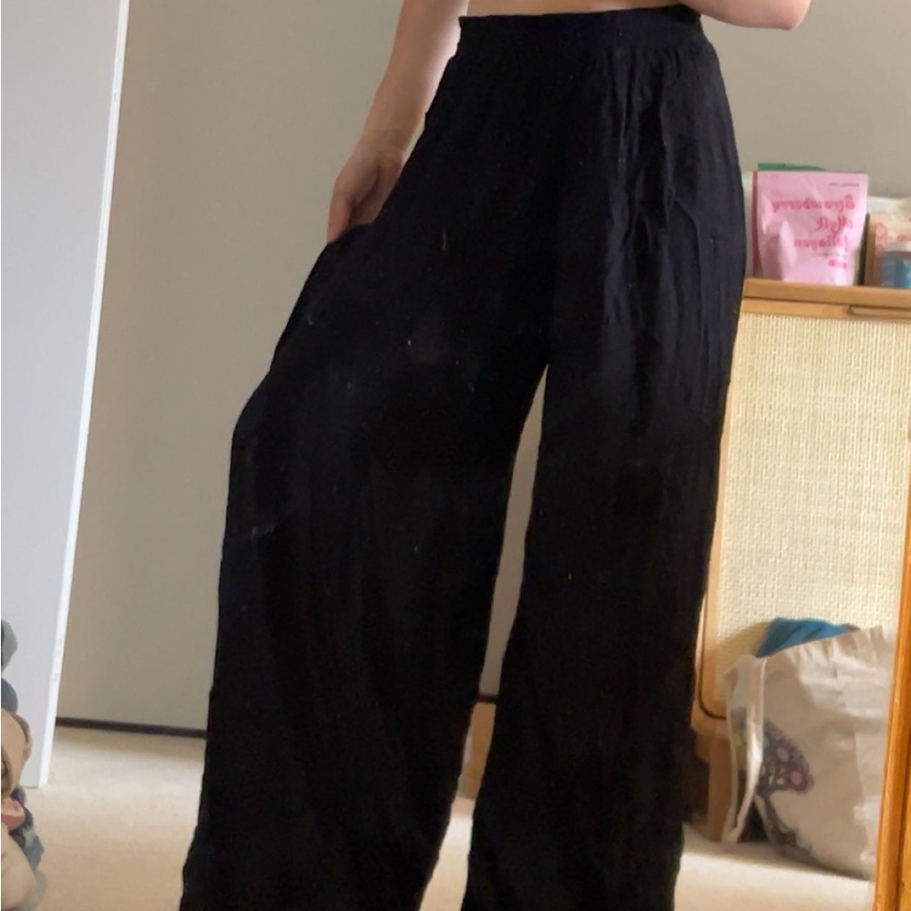 urban outfitters black wide leg linen pants